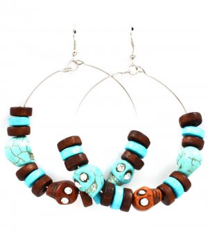 Earring Fish Hook Hoop Wood Bead Crystal Studs Skull Texture 2 1 2 Inch Drop 11625-0504RDTQB