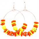 Yellow Earring Fish Hook Hoop Wood Bead Crystal Studs Skull Texture 2 1 2 Inch Drop 11625-0504RDYEW