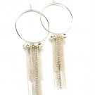 Clear Earring Linear Drop Fish Hook Hoop Crystal Studs Metal Bead Tassel 6 1 2 Inch  11625-1014SVCLR
