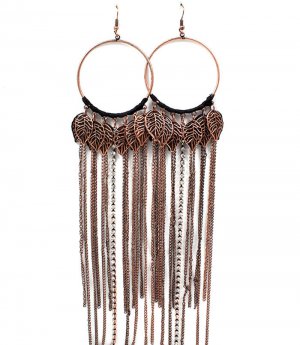 Brown Earring Fish Hook Hoop Tassel Charms Threads Crystal Studs Prong Set 1 3 4 Inc 11625-1062COBRO