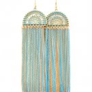Turquoise Earring Linear Drop Fish Hook Crystal Studs Painted Tassel 4 1 4 Inch Drop 11625-1117GDTUQ