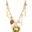 Green Necklace Pendant Pearl Charm Fireball Heart Lucite Stone Butterfly Print Tas 12141430-457GDGRN