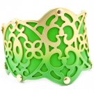 Green Bracelet Cuff Faux Leather Backing Ruffled Edge Texture 2 1 4 Inch Width 1214228-137MGGRN