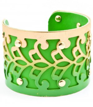 Green Bracelet Cuff Faux Leather Backing Texture 1 3 4 Inch Width 1214228-138MGGRN