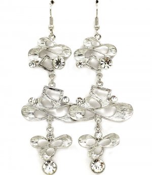 Clear Earring Fish Hook Glass Stones Scratch Marks Pierced Texture 3 Inch Drop 1214528-559RDCLR