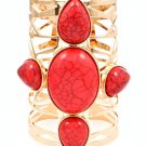 Coral Bracelet Cuff Stud Formica Tear Drop Oval Cabochon 3 1 2 Inch Width 13132-99822GDCOL