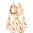 Cream Earring Linear Drop Fish Hook Stud Tear Drop Painted Formica Enamel 6 Inch Dro 13135-1558GDCRM