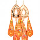 Orange Earring Linear Drop Fish Hook Stud Tear Drop Painted Formica Enamel 6 Inch Dr 13135-1558GDORG