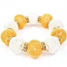 Gold Colored Bracelet Stretch Metal Casting Mesh Ball Rondelle 3 Inch Width 139227-026TTGOD