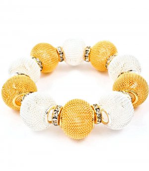 Gold Colored Bracelet Stretch Metal Casting Mesh Ball Rondelle 3 Inch Width 139227-026TTGOD