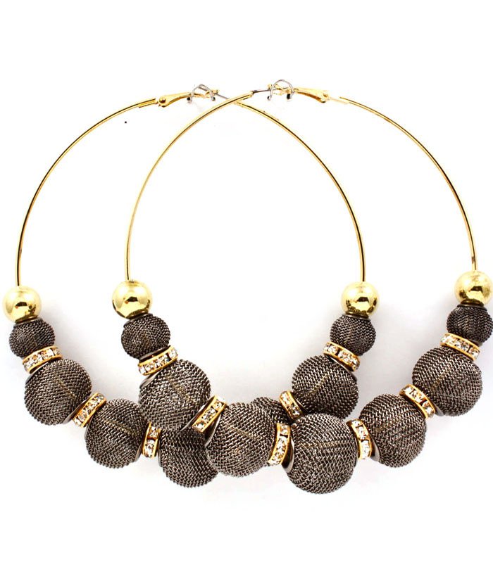 Black Earring Pin Catch Hoop Bead Mesh Ball Rondelle 3 1 2 Inch Drop