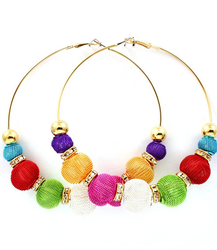 Multi Colored Earring Pin Catch Hoop Bead Mesh Ball Rondelle 3 1 2 Inch