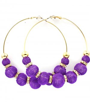 Purple Earring Pin Catch Hoop Bead Mesh Ball Rondelle 3 1 2 Inch Drop 139527-093GDPUR