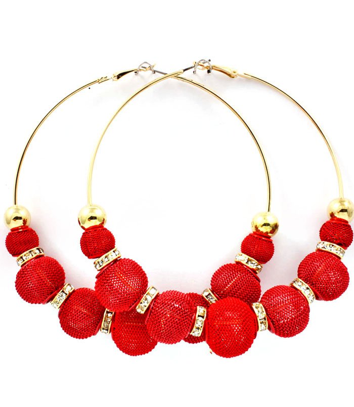 Red Earring Pin Catch Hoop Bead Mesh Ball Rondelle 3 1 2 Inch Drop
