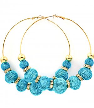 Teal Earring Pin Catch Hoop Bead Mesh Ball Rondelle 3 1 2 Inch Drop 139527-093GDTEL