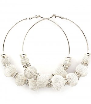 Silver Colored Earring Pin Catch Hoop Bead Mesh Ball Rondelle 3 1 2 Inch Drop 139527-093RDSIV