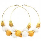Gold Colored Earring Pin Catch Hoop Bead Mesh Ball Rondelle 3 1 2 Inch Drop 139527-093TTGOD