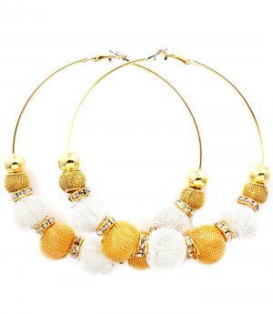 Gold Colored Earring Pin Catch Hoop Bead Mesh Ball Rondelle 3 1 2 Inch Drop 139527-093TTGOD