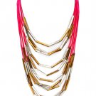 Fuschia Necklace Multi Strand Bead Metal Casting Texture 4 1 2 Inch Drop 16 Inch Lon 15814-3730TTFSH