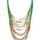 Green Necklace Multi Strand Bead Metal Casting Texture 4 1 2 Inch Drop 16 Inch Long 15814-3730TTGRN