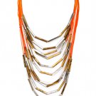 Orange Necklace Multi Strand Bead Metal Casting Texture 4 1 2 Inch Drop 16 Inch Long 15814-3730TTORG