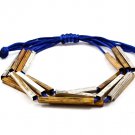 Blue Bracelet Cord Adjustable Multi Strand Bead Metal Casting Texture 5 1 4 Inch Long 1582-3730TTBLU