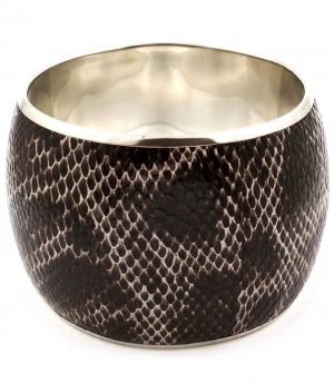 Black Bracelet Bangle Faux Leather Animal Print 2 Inch Width 17132-81629RDBLK