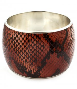 Brown Bracelet Bangle Faux Leather Animal Print 2 Inch Width 17132-81629RDBRO