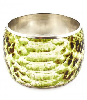 Green Bracelet Bangle Faux Leather Animal Print 2 Inch Width 17132-81629RDGRN