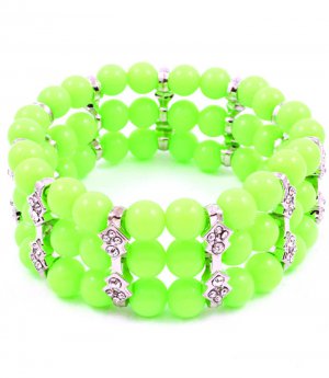 Green Bracelet Stretch Crystal Studs Marbles 1 Inch Width 17132-81736RDGRN