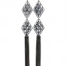 Black Earring Fish Hook Beads Tassel Filigree 4 Inch Tassel 7 1 4 Inch Drop 1995-99046BNBLK