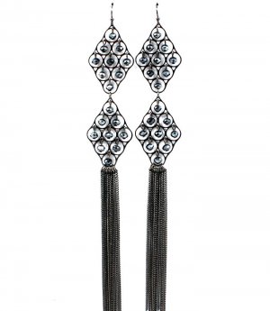Black Earring Fish Hook Beads Tassel Filigree 4 Inch Tassel 7 1 4 Inch Drop 1995-99046BNBLK