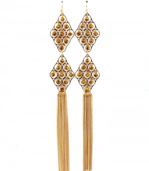 Gold Colored Earring Fish Hook Beads Tassel Filigree 4 Inch Tassel 7 1 4 Inch Drop 1995-99046GDGOD