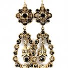 Black Earring Fish Hook Formica Texture Rosette Tear Drop Crystal Studs 4 Inch Drop 1995-99057AGBLK