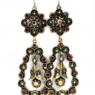 Brown Earring Fish Hook Formica Texture Rosette Tear Drop Crystal Studs 4 Inch Drop 1995-99057BOBRO