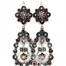 Red Earring Fish Hook Formica Texture Rosette Tear Drop Crystal Studs 4 Inch Drop 1995-99057SORED