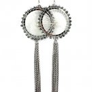 Silver Colored Earring Fish Hook Threads Hoop Beads Tassel 2 Inch Hoop 7 Inch Drop 1995-99063RDSIV