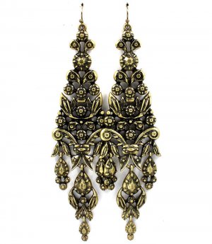 Gold Colored Earring Fish Hook Chandelier Drop Texture Various Cuts 4 3 4 Inch Drop 1995-99076BOGOD