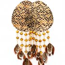 Brown Earring Fish Hook Metal Casting Animal Print Beads Feathers Texture 5 Inch Dro 1995-99250GDBRO