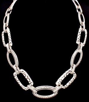 Silver Colored Necklace Metal Casting Oval Rectangular Shape Texture 16 Inch Long 2101514-0229ASSIV