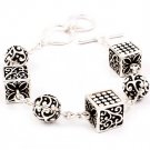Silver Colored Bracelet Toggle Rectangular Shape Metal Ball Texture 7 Inch Long 210152-03161ASSIV