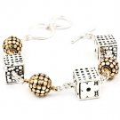 Gold Colored Bracelet Toggle Rectangular Shape Flower Print Metal Ball Texture 7 I 210152-03162TTGOD