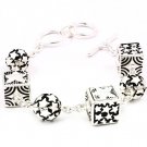 Silver Colored Bracelet Toggle Rectangular Shape Stars Print Metal Ball Texture 7  210152-03163ASSIV