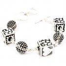 Silver Colored Bracelet Toggle Rectangular Shape Heart Print Metal Ball Texture 7  210152-03164ASSIV