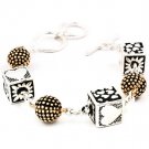 Gold Colored Bracelet Toggle Rectangular Shape Heart Print Metal Ball Texture 7 In 210152-03164TTGOD