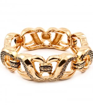 Gold Colored Bracelet Stretch Metal Casting Texture 20 Mm Width 210152-03346AGGOD