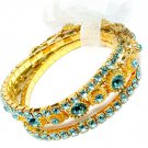Teal Bracelet Stretch Stackable Glass Stones Crystal Studs Prong Set Ribbon 20 Mm W 219202-2039GDTEL