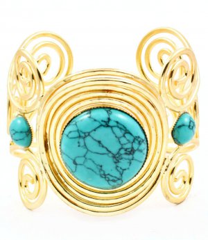 Turquoise Bracelet Cuff Turquoise Stone Cabochon 1 3 4 Inch Width 32234-40269GDTUQ