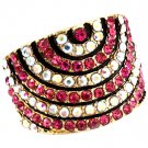Fuschia Ring Adjustable Stretch Crystal Studs Convex Pave Set 18 Mm Tall 4152218-99278GDFSH