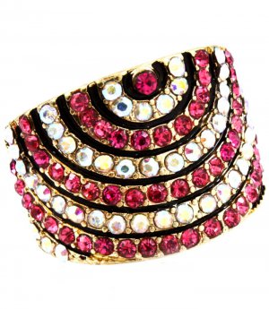 Fuschia Ring Adjustable Stretch Crystal Studs Convex Pave Set 18 Mm Tall 4152218-99278GDFSH